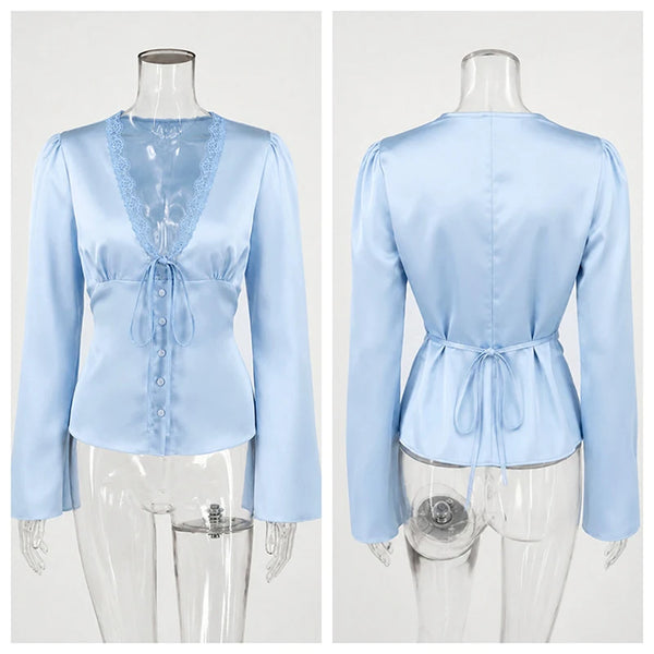 Blusa de Encaje Satinada Elegante